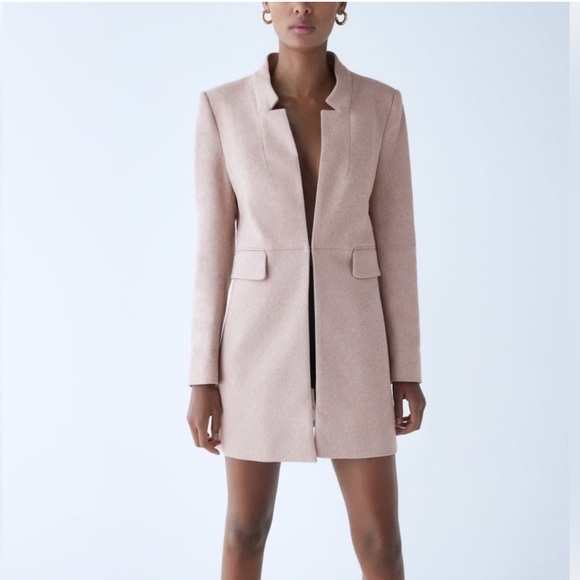 Zara Pink lapel Frock Coat Size S - Picture 2 of 12